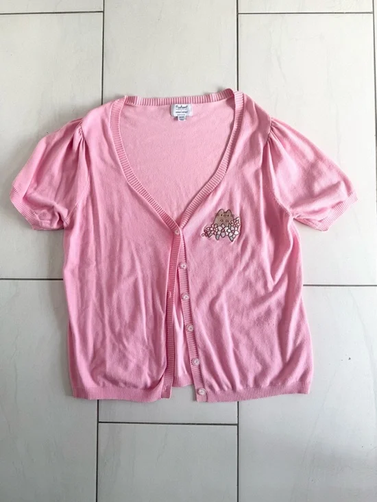 Pusheen Pink Short Sleeve Cardigan with Embroidered Cat Detail - Picture 2 of 5